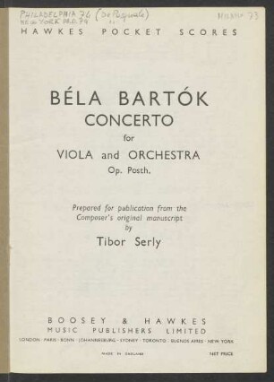 Concerto for viola and orchestra : op. posth.