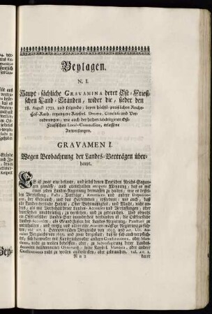 N. I. Haupt-sächliche Gravamina derer Ost-Friesischen Land-Ständen,[...]. Gravamen I. - Gravamen XXIII.