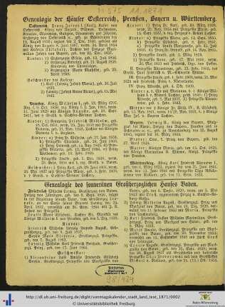 Genealogie der Häuser Oesterreich, Preußen, Bayern u. Württemberg.