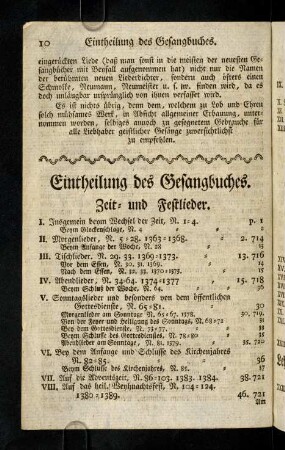 10-17, Eintheilung des Gesangbuches
