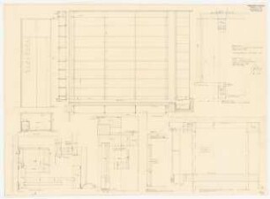 Arzthaus Prof. Bernhardt, Berlin-Charlottenburg: Einbauschränke und Bücherregale - Ansichten, Schnitte 1:10, Detailschnitte 1:1