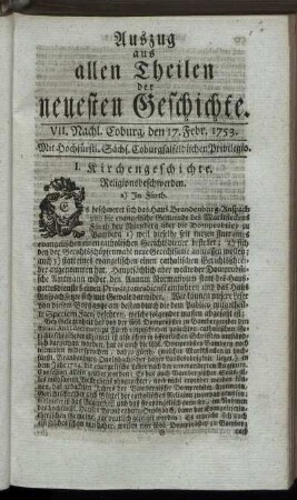 VII. Nachlese. Coburg, den 17. Febr. 1753.