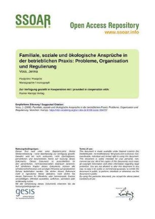 Familiale, soziale und ökologische Ansprüche in der betrieblichen Praxis: Probleme, Organisation und Regulierung