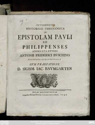 Introdvctio Historico-Theologica In Epistolam Pavli Ad Philippenses