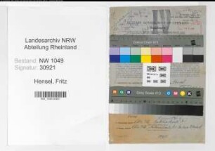 Entnazifizierung Fritz Hensel , geb. 27.06.1893 (Kaufmaennischer Angestellter)