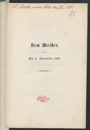 Dem Meister : am 8. November 1869