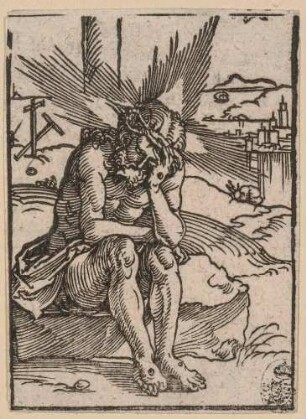 Schmerzensmann am Kreuzesstamm sitzend, aus der Folge: Die biblischen Bilder zu Luthers Betbüchlein