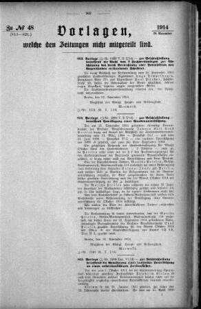 Anlage: Noch zu No.48. (813-821.), Vorlagen, welche den Zeitungen nicht mitgeteilt sind