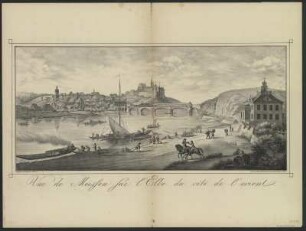 Ansicht von Meißen an der Elbe, Stich, 1805 : Hammer, Christian Gottlob : Vue de Meissen sur l'Elbe du côté de l'orient / C. G. Hammer fec. - Dresden , 1805. - 1 Kunstblatt : altcolor. Stich ; 63 x 46 cm & Vue de Meissen sur l'Elbe du côté de l'orient / C. G. Hammer fec. - Dresden , 1805. - 1 Kunstblatt : altcolor. Stich ; 63 x 46 cm