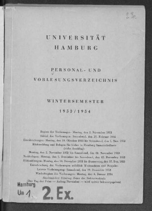 WS 1953/54: Personal- und Vorlesungsverzeichnis // Hamburgische Universität