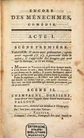 Encore des ménechmes : comédie en trois actes et en prose