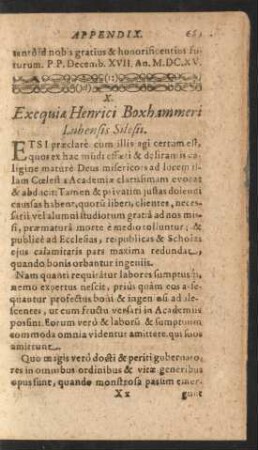 X. Exequiae Henrici Boxhammeri Lubensis Silesii.