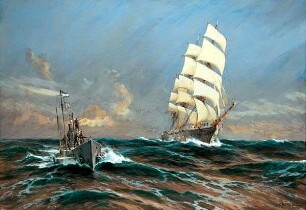 "Deutsches U-Boot, ein französisches Vollschiff aufbringend"