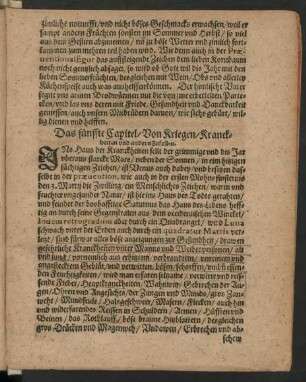 Das fünffte Capitel/ Von Kriegen/ Kranckheiten und andern Zufellen.