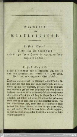 Erster Theil. Elektrische Erscheinungen und die zu ihrer Hervorbringung wesentlichen Umstände