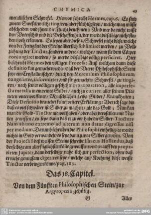 Das 18. Capitel. Von dem Fünfften Philosophischen Stein/zur Argyropoeia gehörig.