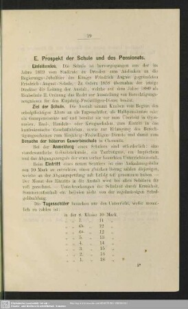 E. Prospekt der Schule und des Pensionats