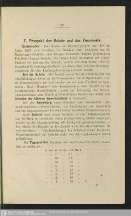 E. Prospekt der Schule und des Pensionats
