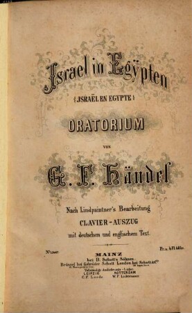 Israel in Egypten : Oratorium = Israël en Egypte