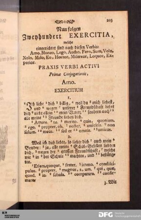 Praxis Verbi Activi Primæ Conjugationis, Amo.
