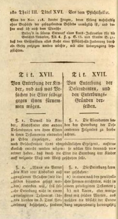 Tit. XVII. Von Enterbung der Descendenten, und den Enterbungs-Gründen derselben