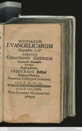 Divitiarum Evangelicarum Disquisitio LIV