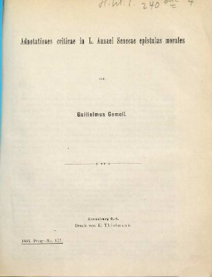 Adnotationes criticae in L. Annaei Senecae epistulas morales