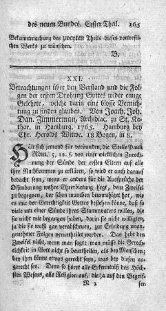 Betrachtungen über den Verstand und die Folgen der ersten Drohung Gottes wider einige Gelehrte.