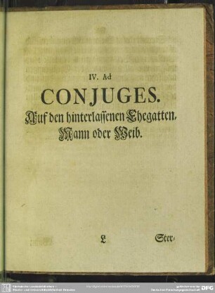 IV. Ad Coniuges. Auf den hinterlassenen Ehegatten, Mann oder Weib