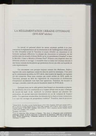 La Réglementation Urbaine Ottomane (XVI-XIXe siècles)
