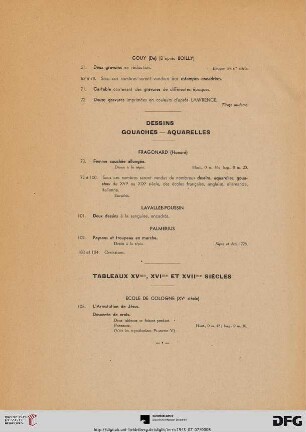 Tableaux XV, XVI et XVII siecles (Nr. 105-120)