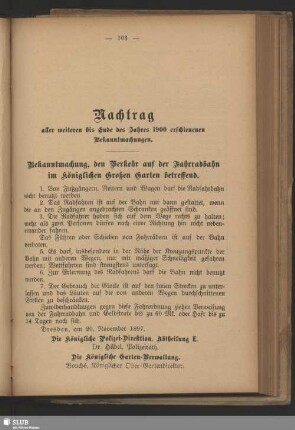 Nachtrag aller weiteren bis Ende des Jahres 1900 erschienenen Bekanntmachungen