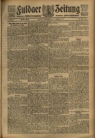 Erste Ausgabe vom Donnerstag, den 05. Oktober 1911.