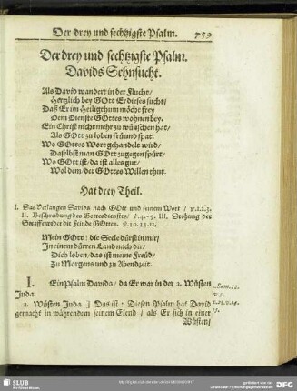 Der drey und sechtzigste Psalm. Davids Sehnsucht