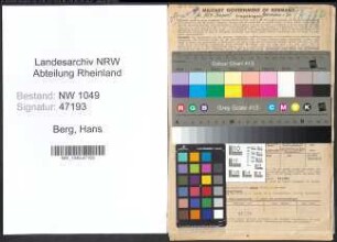 Entnazifizierung Hans Berg , geb. 12.10.1910 (Kaufmann)