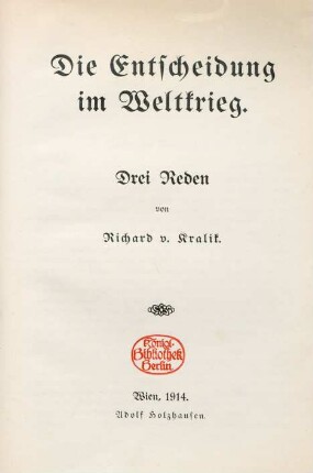 Die Entscheidung im Weltkrieg : drei Reden