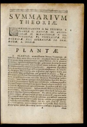 Summarium Theoriae. Plantae.