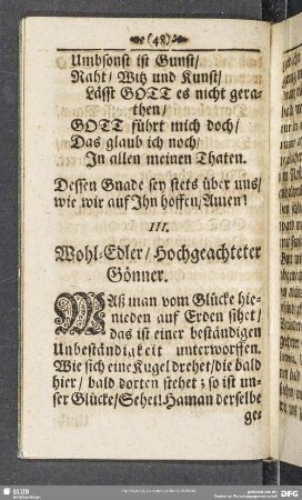 III. Die Unbeständigkeit des Glücks