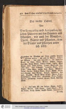 Von der Sympathia und Antipathia, der sieben Planeten mit den Bäumen und Pflantzen, wie auch der Menschen, Thiere Bäume und Pflantzen, item der Bäume und Pflantzen unter sich selbst
