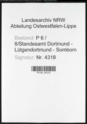 Sterberegister Standesamt Dortmund-Lütgendortmund-Somborn