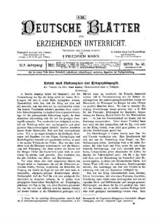 Kritik und Philosophie der Kriegspädagogik : (Fortsetzung)