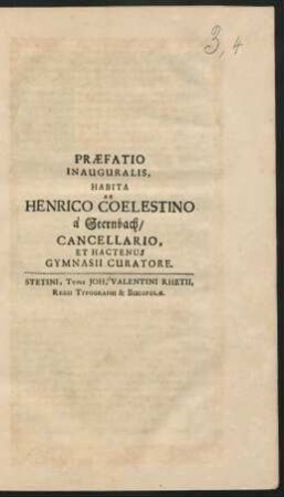 Praefatio Inauguralis, Habita Ab Henrico Coelestino a Sternbach ...