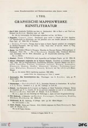 I. Teil: Graphische Mappenwerke, Kunstliteratur (Nr. 1-1498)