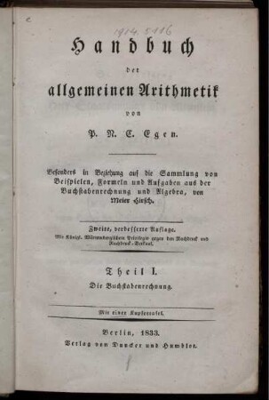 Theil 1: Handbuch der allgemeinen Arithmetik. Theil 1