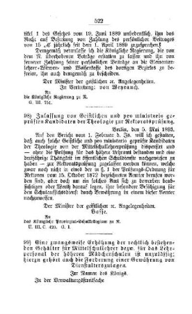 Zulassung von Geistlichen und pro ministerio geprüften Kandidaten der Theologie zur Rektoratsprüfung : [F. Oeffentliches Volksschulwesen]