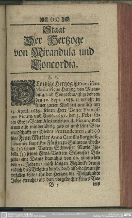 Staat Der Hertzoge von Mirandula und Concordia