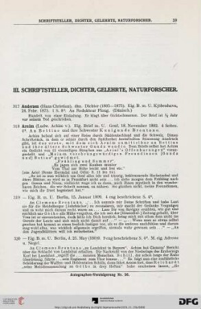 III. Schriftsteller, Dichter, Gelehrte, Naturforscher (Nr. 317-544)