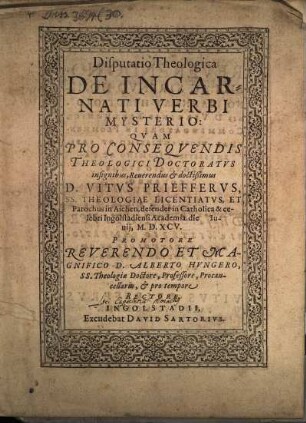 Disputatio theologica de incarnati verbi mysterio