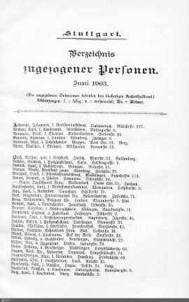 Verzeichnis neuangezogener Personen: Juni 1903