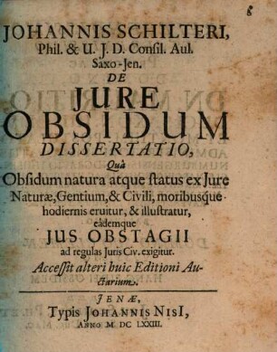 De iure et statu obsidum dissertatio iuridica